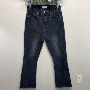 Loft The Kick Crop Black Wash Denim Jeans Raw Hem 26/2